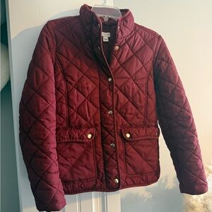 J. Crew Burgundy Down Quilted Puffer Coat